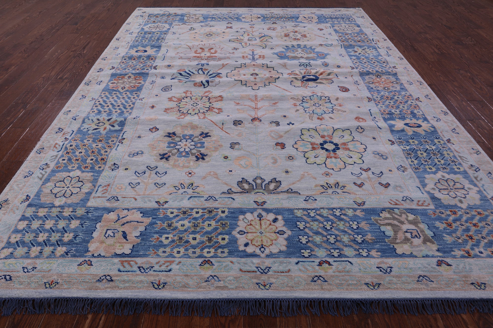 Light Blue Geometric Fine Serapi Hand Knotted Wool Rug - 9' 0" X 11' 10" - Golden Nile