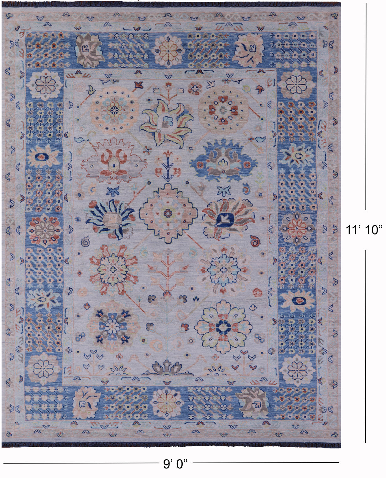 Light Blue Geometric Fine Serapi Hand Knotted Wool Rug - 9' 0" X 11' 10" - Golden Nile