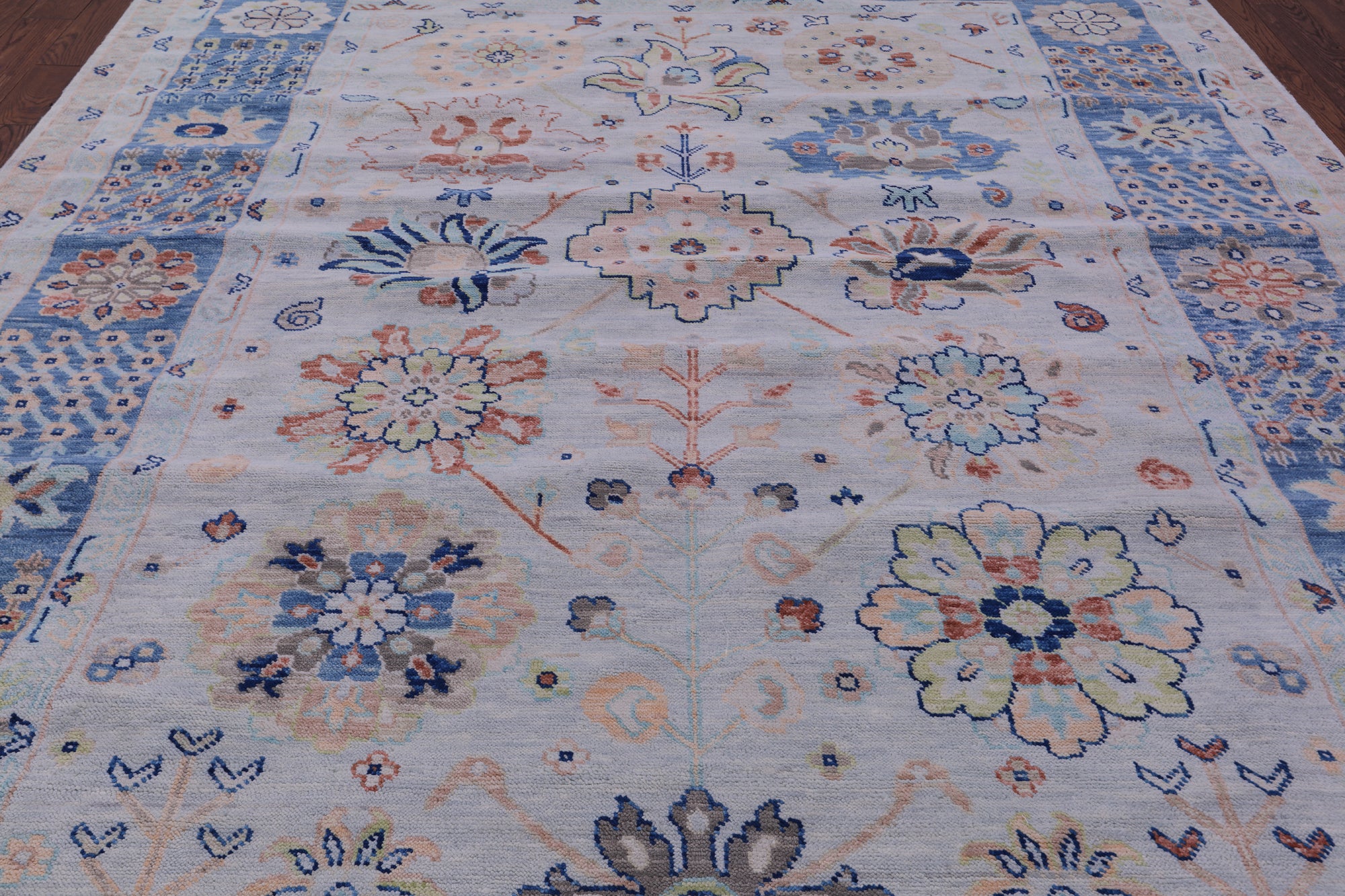 Light Blue Geometric Fine Serapi Hand Knotted Wool Rug - 9' 0" X 11' 10" - Golden Nile