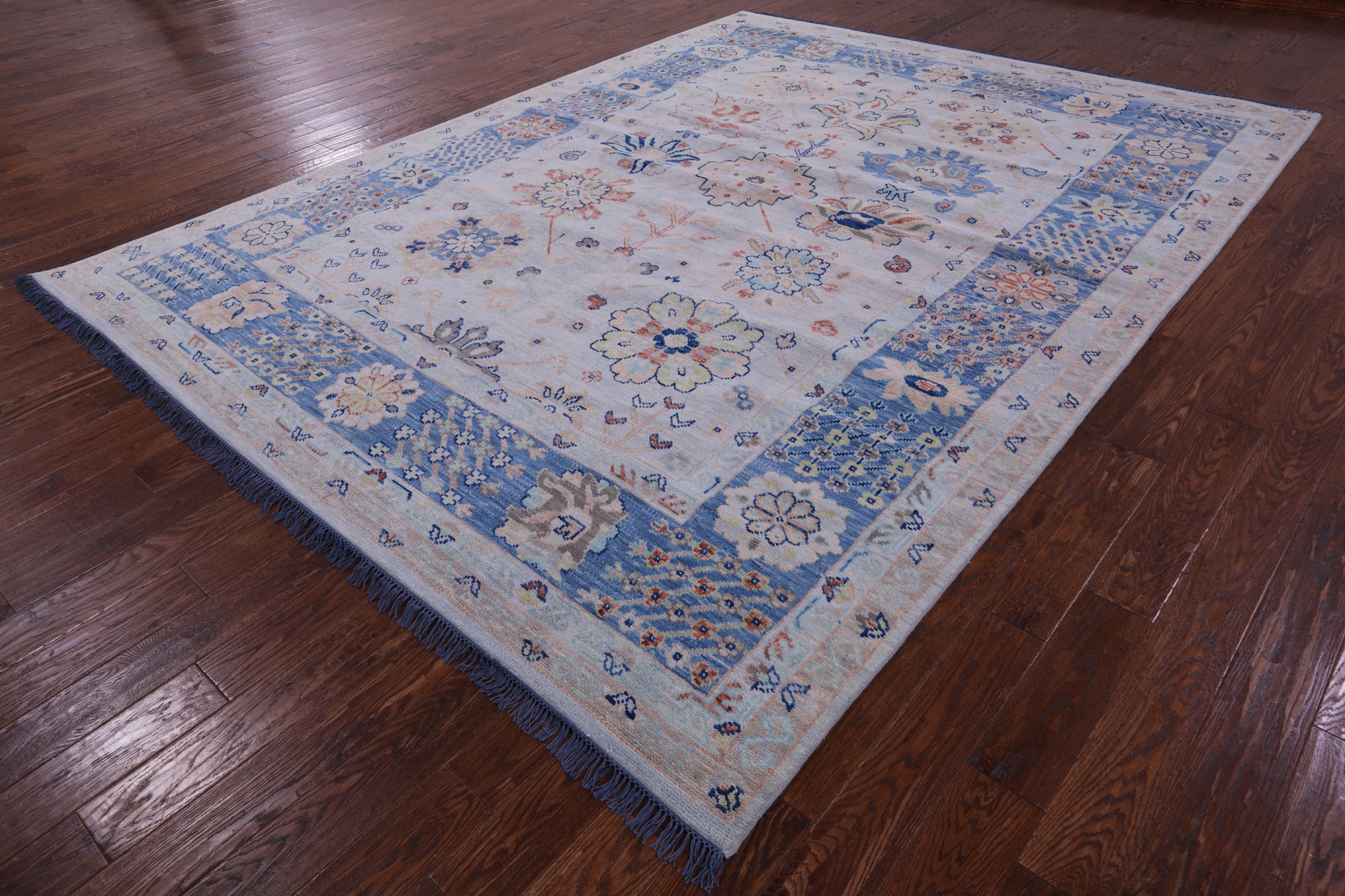 Light Blue Geometric Fine Serapi Hand Knotted Wool Rug - 9' 0" X 11' 10" - Golden Nile
