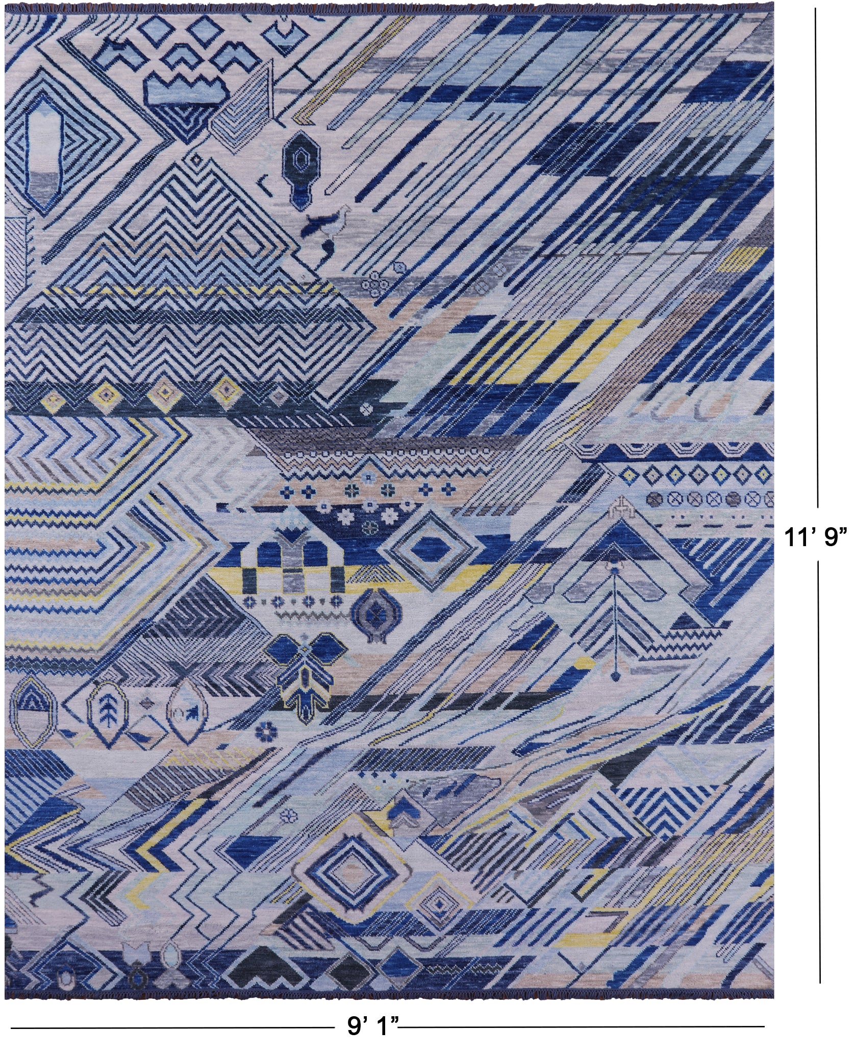 Tribal Moroccan Hand Knotted Wool Rug - 9' 1" X 11' 9" - Golden Nile