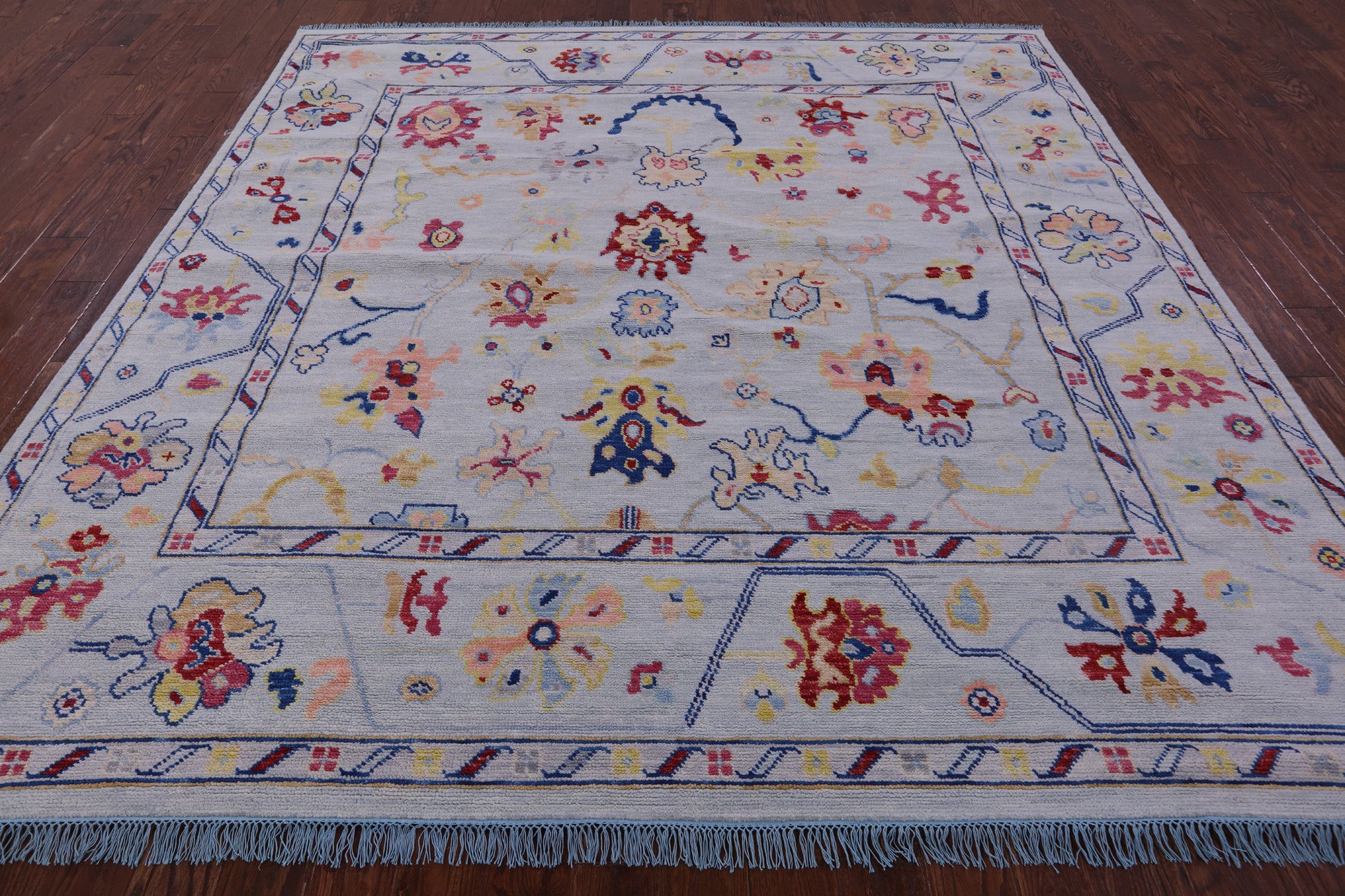 Blue Square Turkish Oushak Handmade Wool Rug - 9' 1" X 9' 3" - Golden Nile
