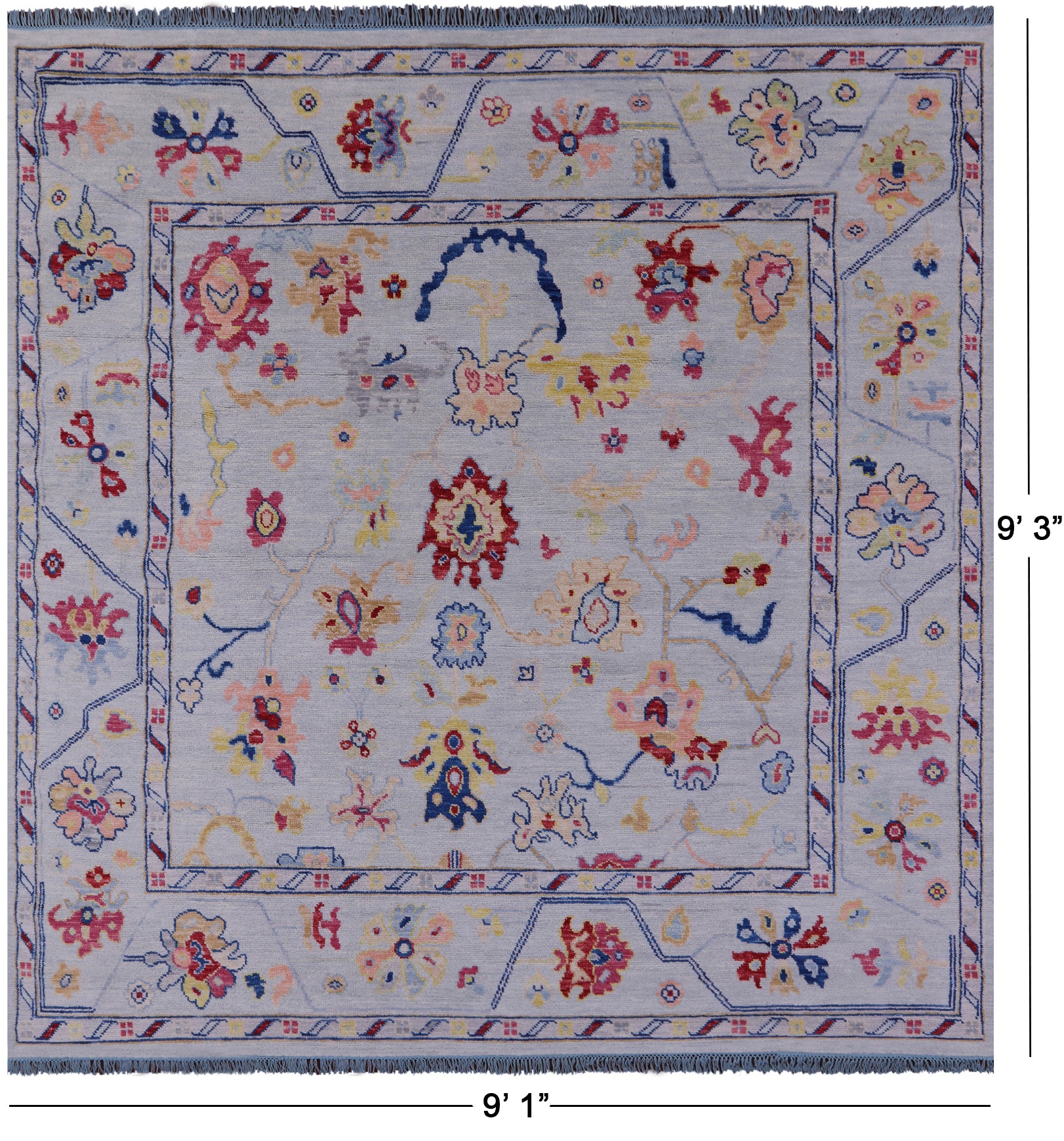 Blue Square Turkish Oushak Handmade Wool Rug - 9' 1" X 9' 3" - Golden Nile