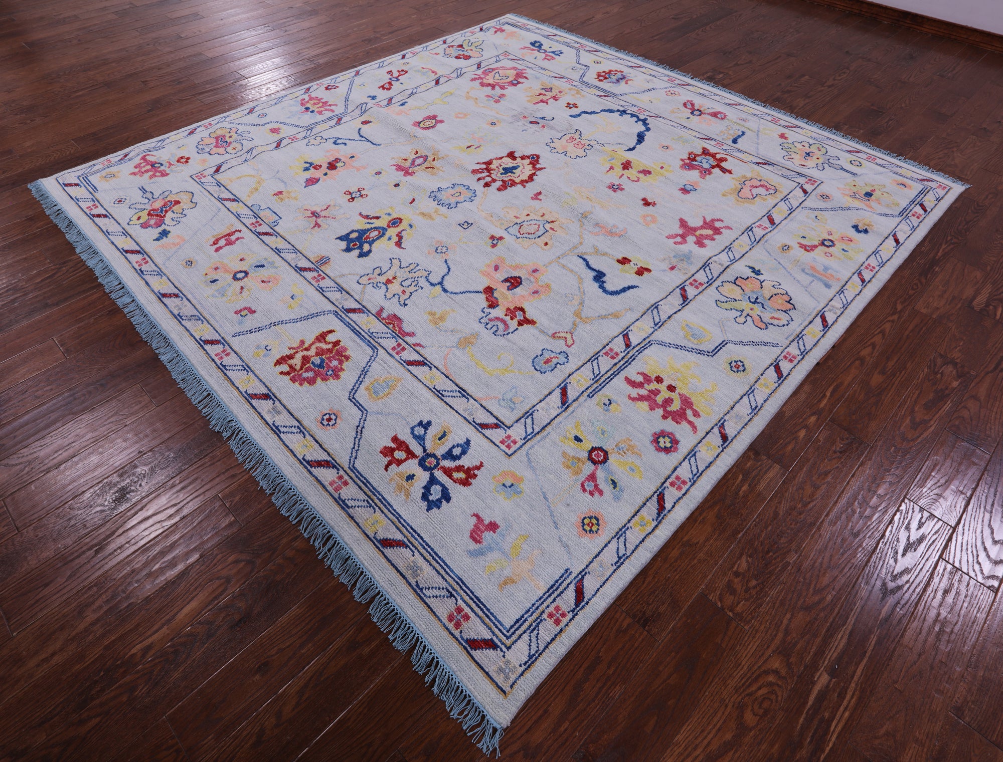 Blue Square Turkish Oushak Handmade Wool Rug - 9' 1" X 9' 3" - Golden Nile