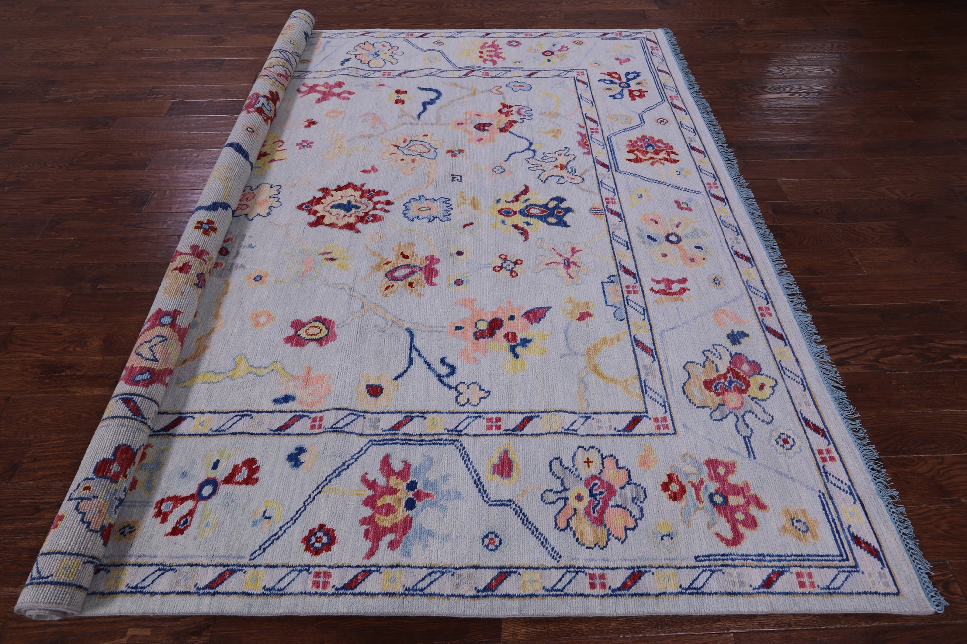 Blue Square Turkish Oushak Handmade Wool Rug - 9' 1" X 9' 3" - Golden Nile