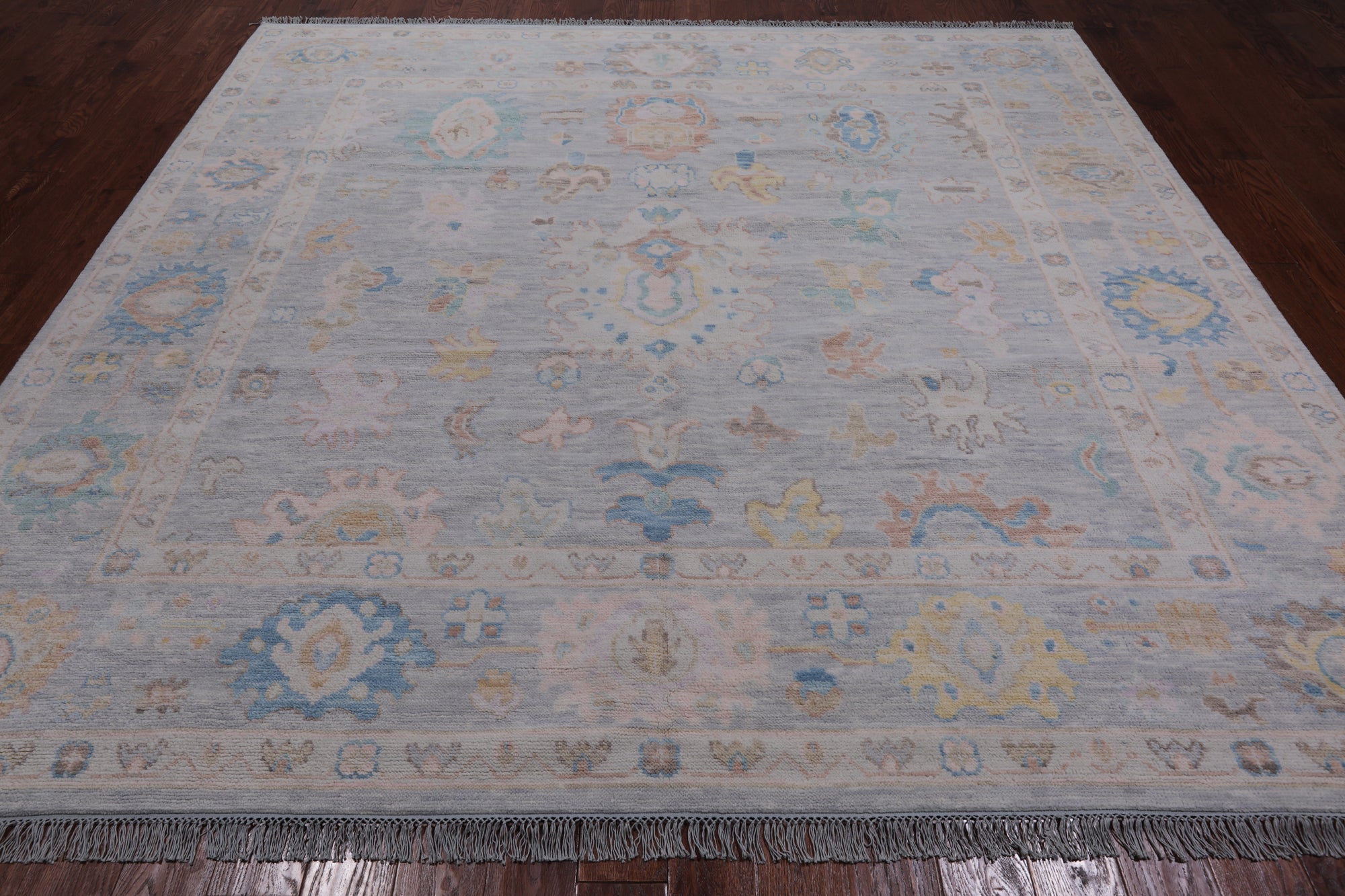 SUPER SALE Silver Square Persian Sultanabad Hand Knotted Wool Rug - 8' 11" X 9' 3"