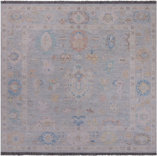 SUPER SALE Silver Square Persian Sultanabad Hand Knotted Wool Rug - 8' 11" X 9' 3"