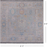 SUPER SALE Silver Square Persian Sultanabad Hand Knotted Wool Rug - 8' 11" X 9' 3"
