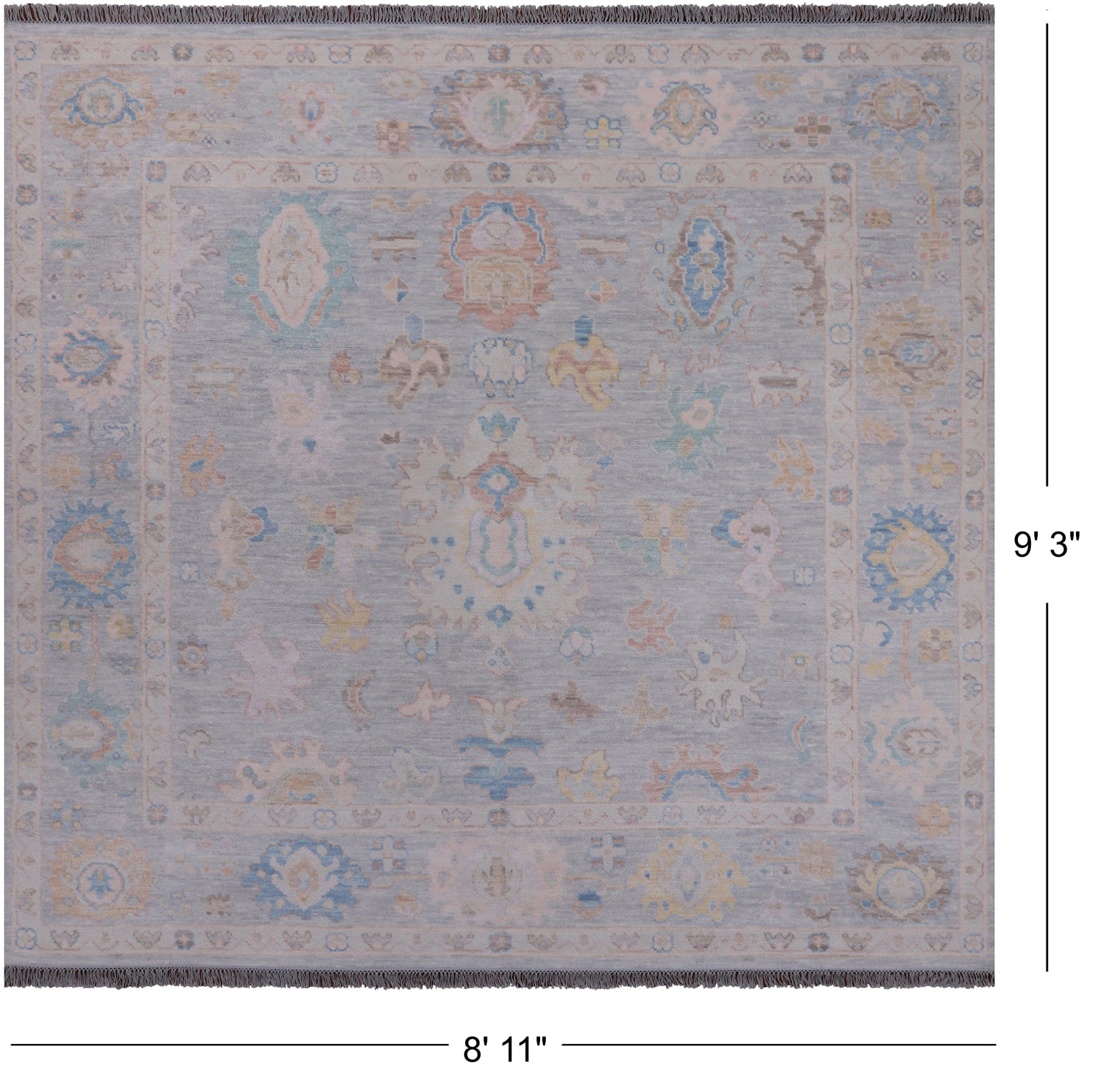 SUPER SALE Silver Square Persian Sultanabad Hand Knotted Wool Rug - 8' 11" X 9' 3"