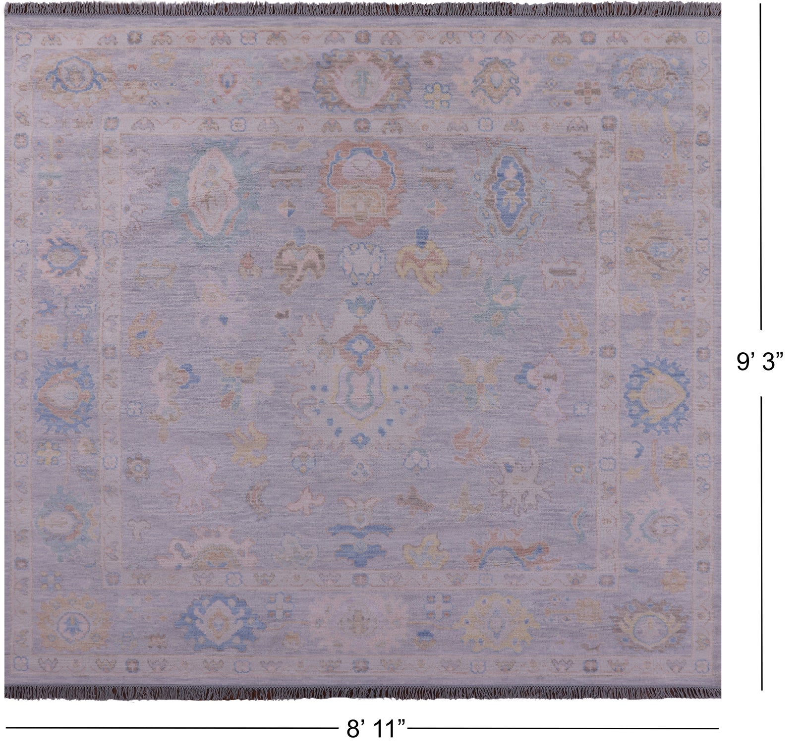 Silver Square Persian Sultanabad Hand Knotted Wool Rug - 8' 11" X 9' 3" - Golden Nile