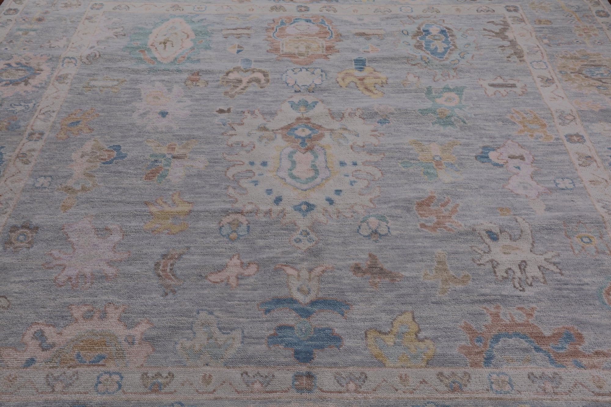 SUPER SALE Silver Square Persian Sultanabad Hand Knotted Wool Rug - 8' 11" X 9' 3"
