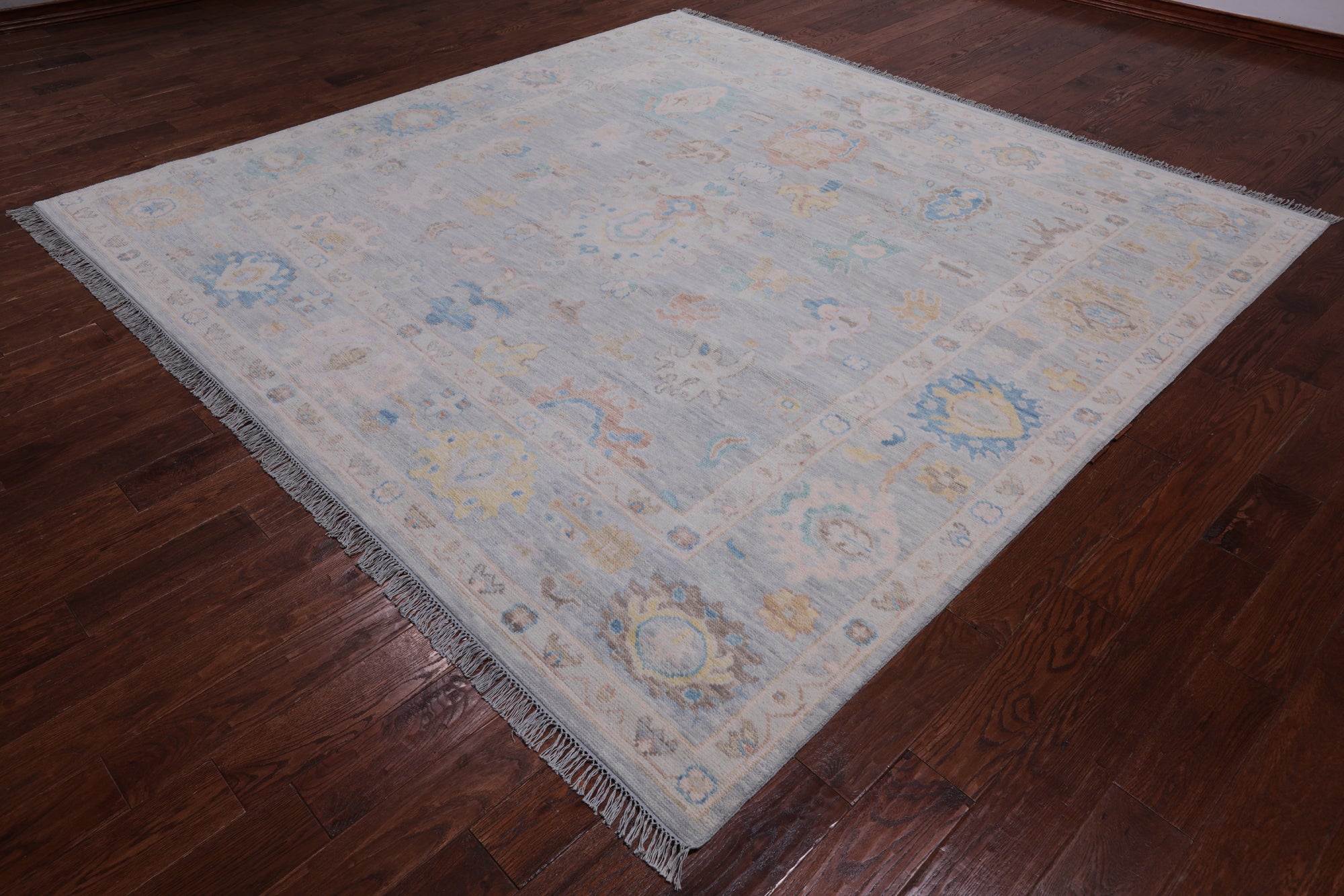 SUPER SALE Silver Square Persian Sultanabad Hand Knotted Wool Rug - 8' 11" X 9' 3"