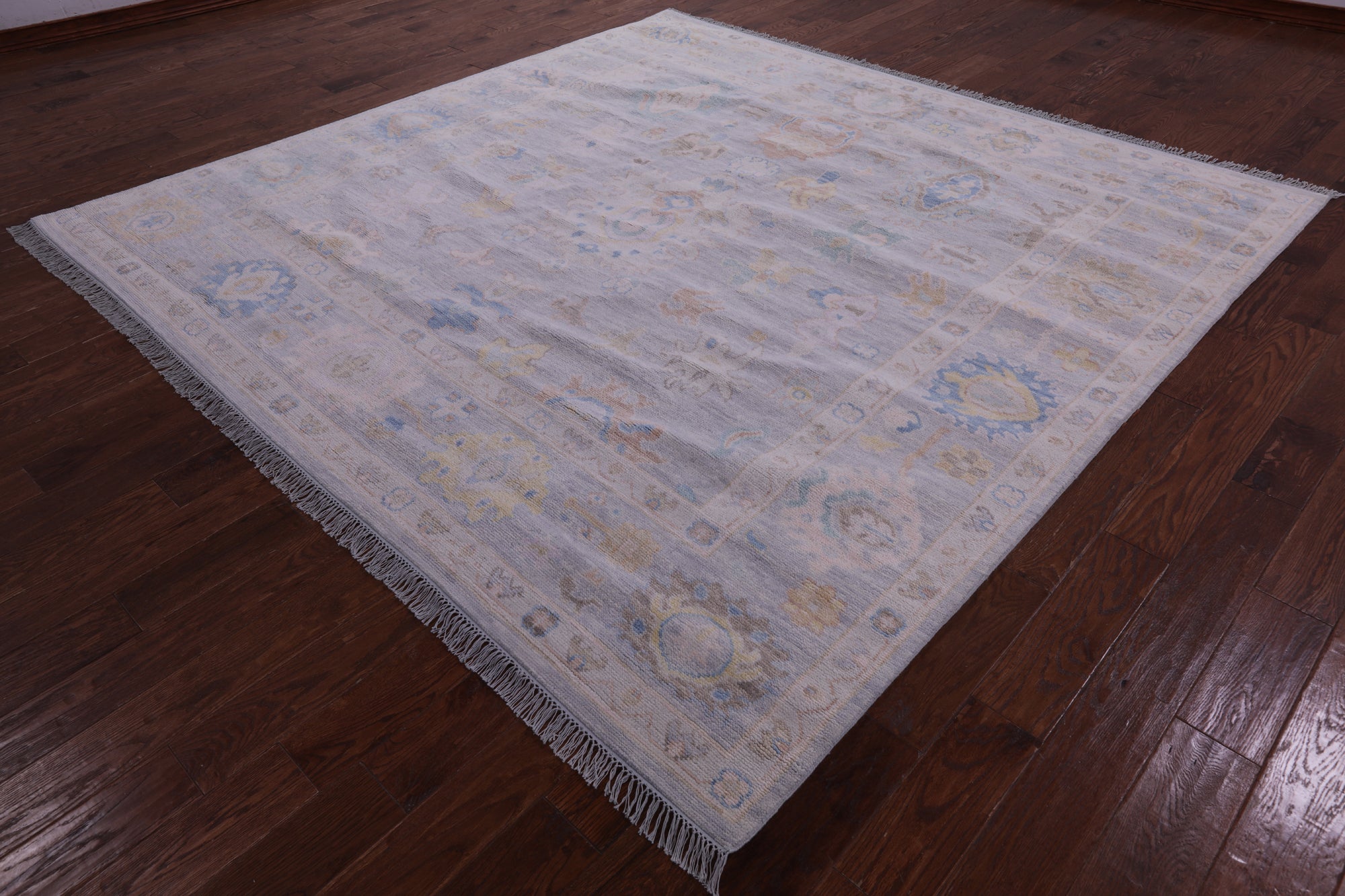 Silver Square Persian Sultanabad Hand Knotted Wool Rug - 8' 11" X 9' 3" - Golden Nile