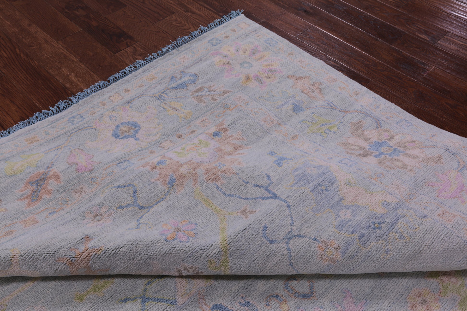 Light Blue Square Turkish Oushak Hand Knotted Wool Rug - 9' 1" X 9' 2" - Golden Nile