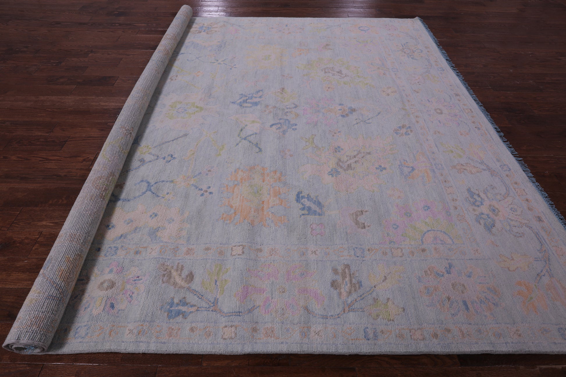 Light Blue Square Turkish Oushak Hand Knotted Wool Rug - 9' 1" X 9' 2" - Golden Nile