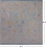 SUPER SALE Light Blue Square Turkish Oushak Hand Knotted Wool Rug - 9' 1" X 9' 2"
