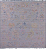 Light Blue Square Turkish Oushak Hand Knotted Wool Rug - 9' 1" X 9' 2" - Golden Nile