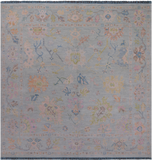 SUPER SALE Light Blue Square Turkish Oushak Hand Knotted Wool Rug - 9' 1" X 9' 2"