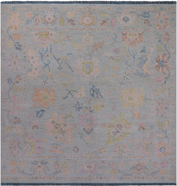 SUPER SALE Light Blue Square Turkish Oushak Hand Knotted Wool Rug - 9' 1" X 9' 2"