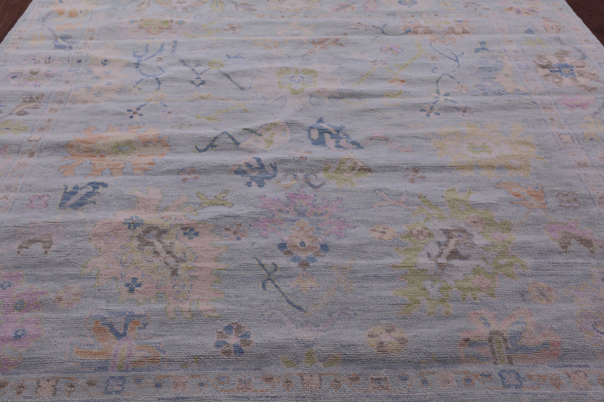 Light Blue Square Turkish Oushak Hand Knotted Wool Rug - 9' 1" X 9' 2" - Golden Nile