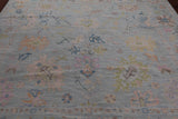 SUPER SALE Light Blue Square Turkish Oushak Hand Knotted Wool Rug - 9' 1" X 9' 2"