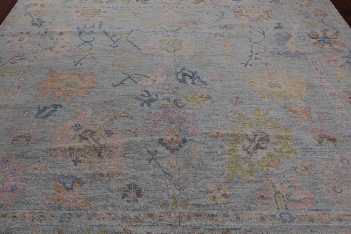 SUPER SALE Light Blue Square Turkish Oushak Hand Knotted Wool Rug - 9' 1" X 9' 2"