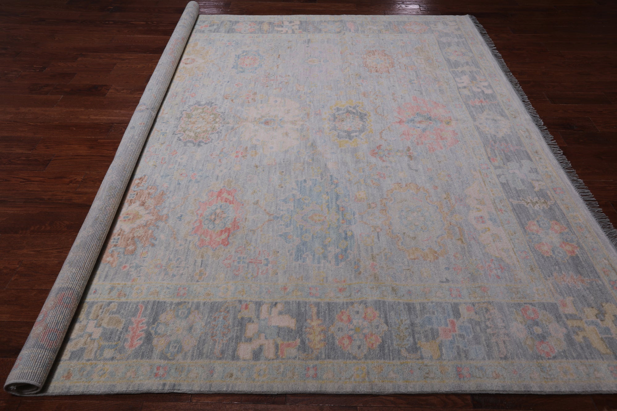 SUPER SALE Silver Square Persian Sultanabad Hand Knotted Wool Rug - 8' 9" X 9' 1"