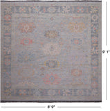 SUPER SALE Silver Square Persian Sultanabad Hand Knotted Wool Rug - 8' 9" X 9' 1"