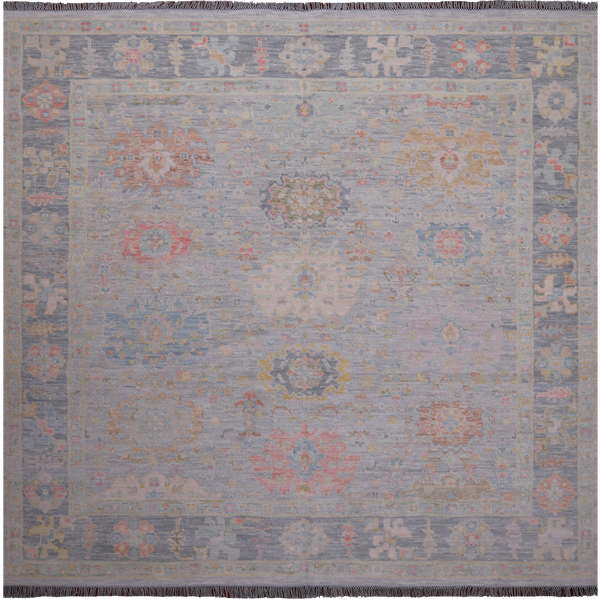 SUPER SALE Silver Square Persian Sultanabad Hand Knotted Wool Rug - 8' 9" X 9' 1"