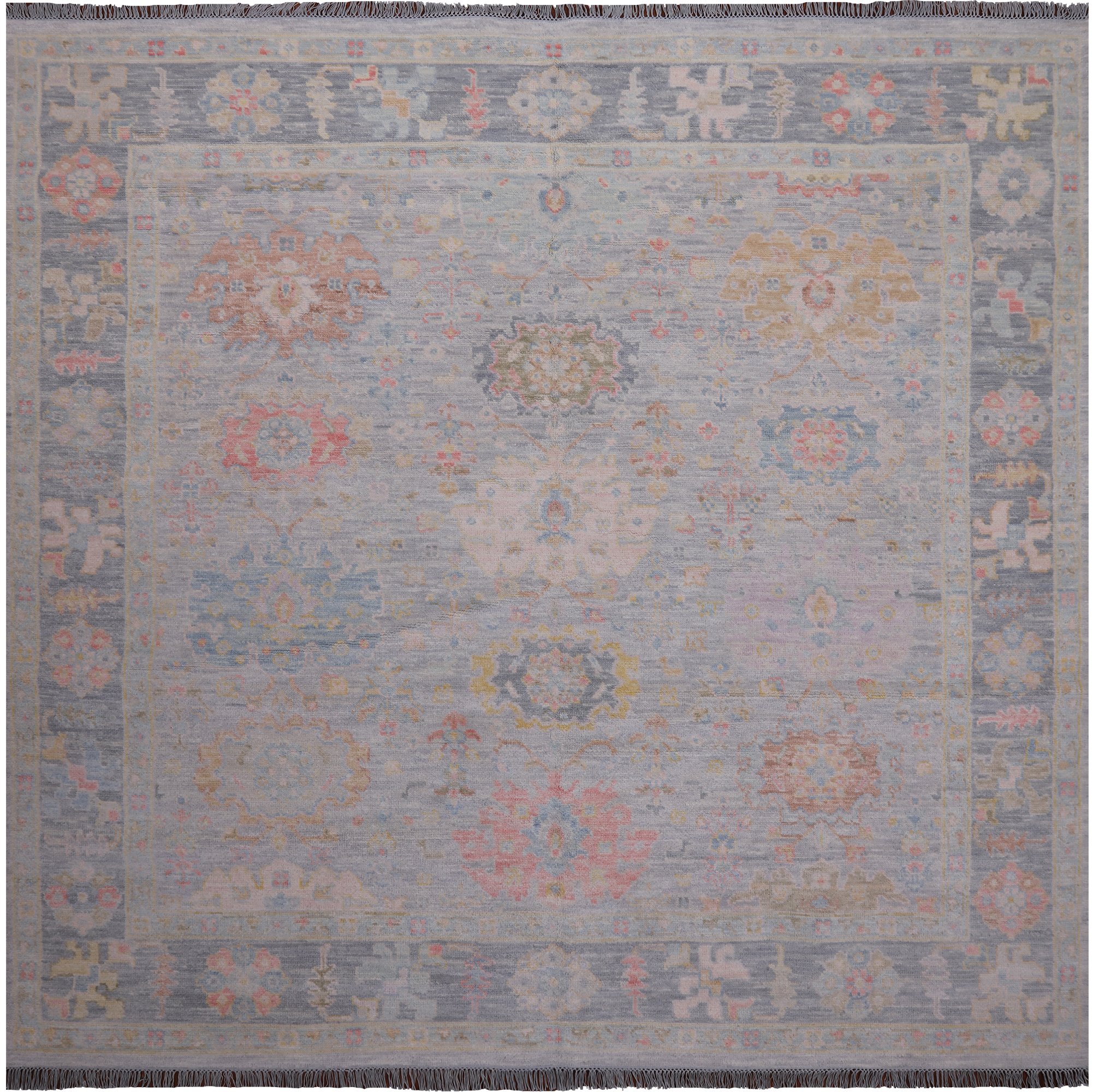 SUPER SALE Silver Square Persian Sultanabad Hand Knotted Wool Rug - 8' 9" X 9' 1"