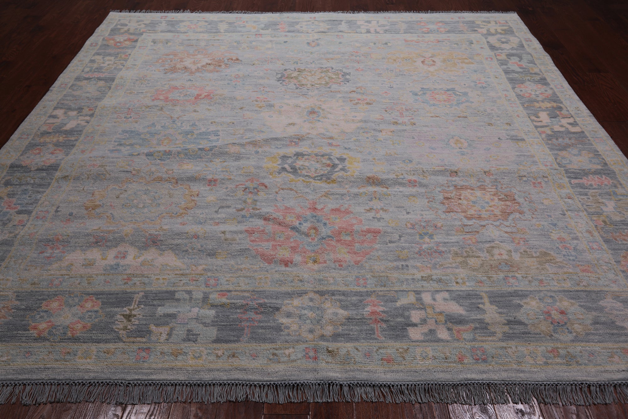 SUPER SALE Silver Square Persian Sultanabad Hand Knotted Wool Rug - 8' 9" X 9' 1"