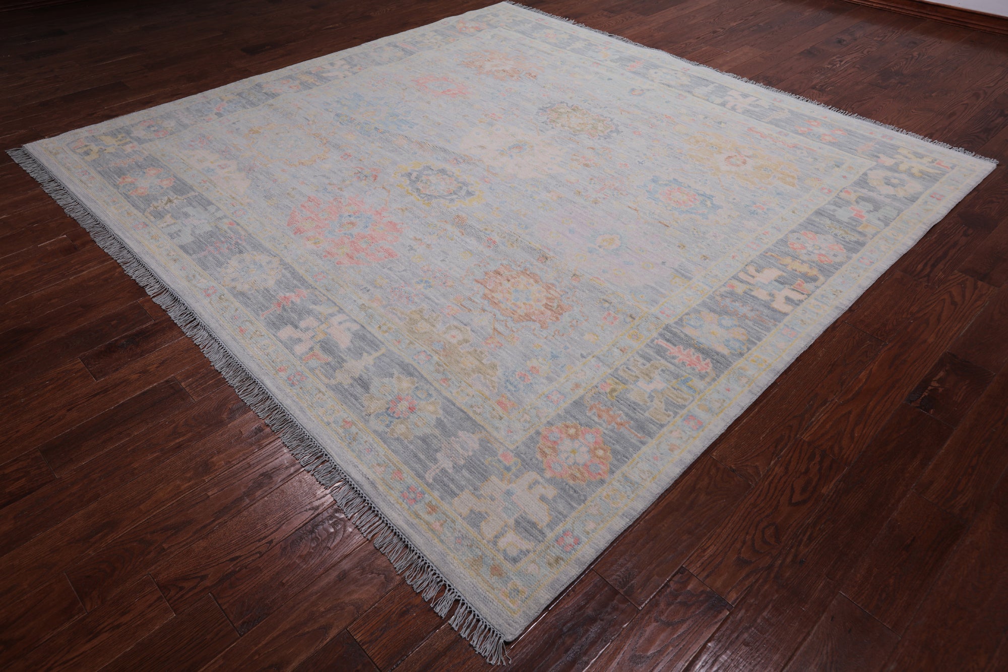SUPER SALE Silver Square Persian Sultanabad Hand Knotted Wool Rug - 8' 9" X 9' 1"