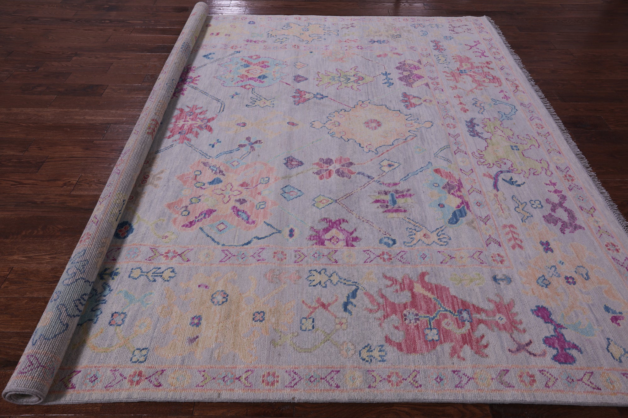 Grey Square Turkish Oushak Hand Knotted Wool Rug - 8' 10" X 8' 11" - Golden Nile
