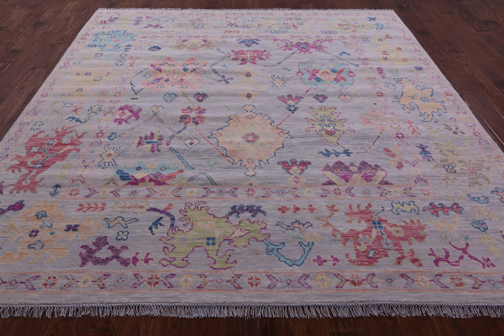 Grey Square Turkish Oushak Hand Knotted Wool Rug - 8' 10" X 8' 11" - Golden Nile