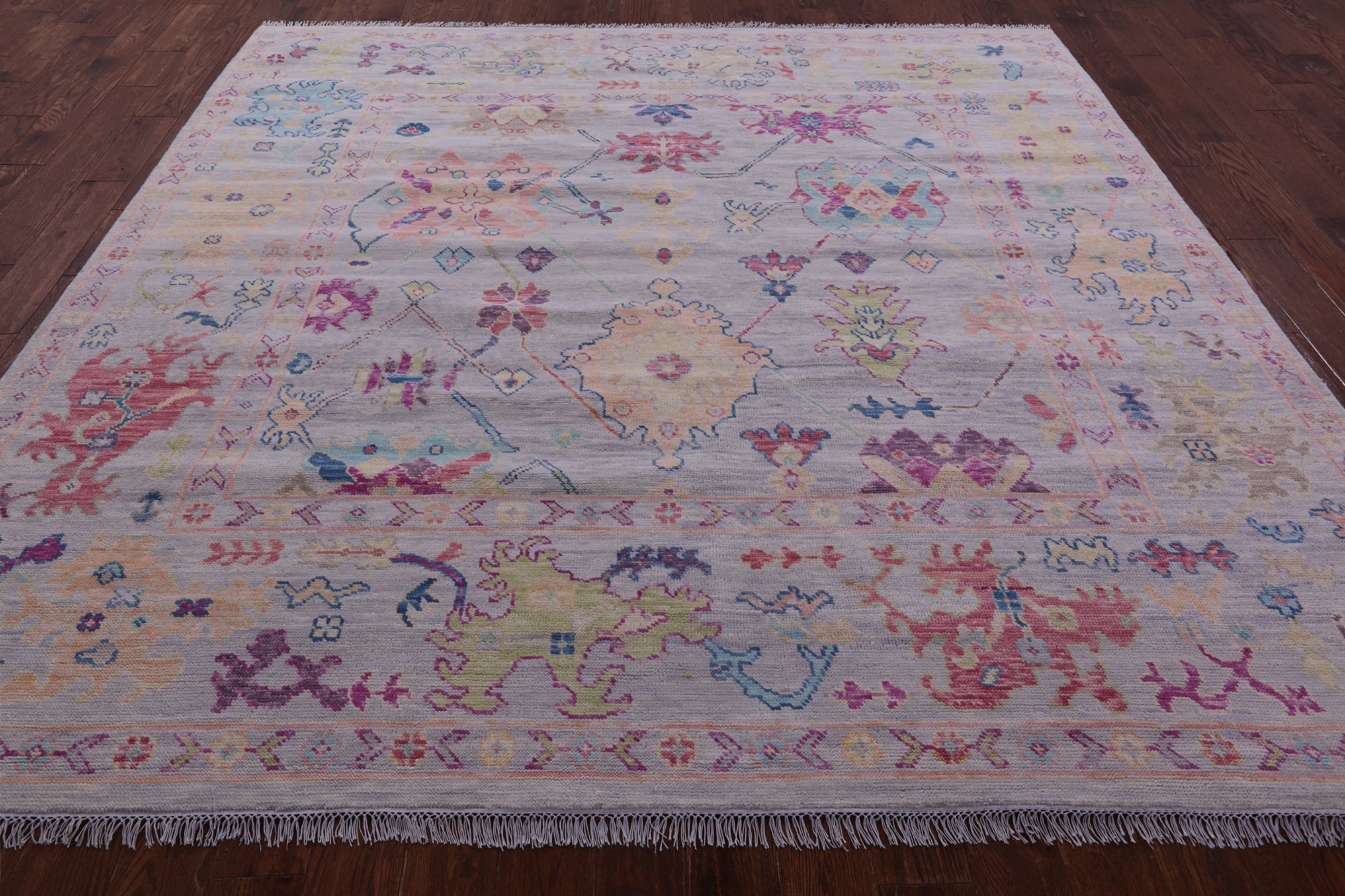 Grey Square Turkish Oushak Hand Knotted Wool Rug - 8' 10" X 8' 11" - Golden Nile