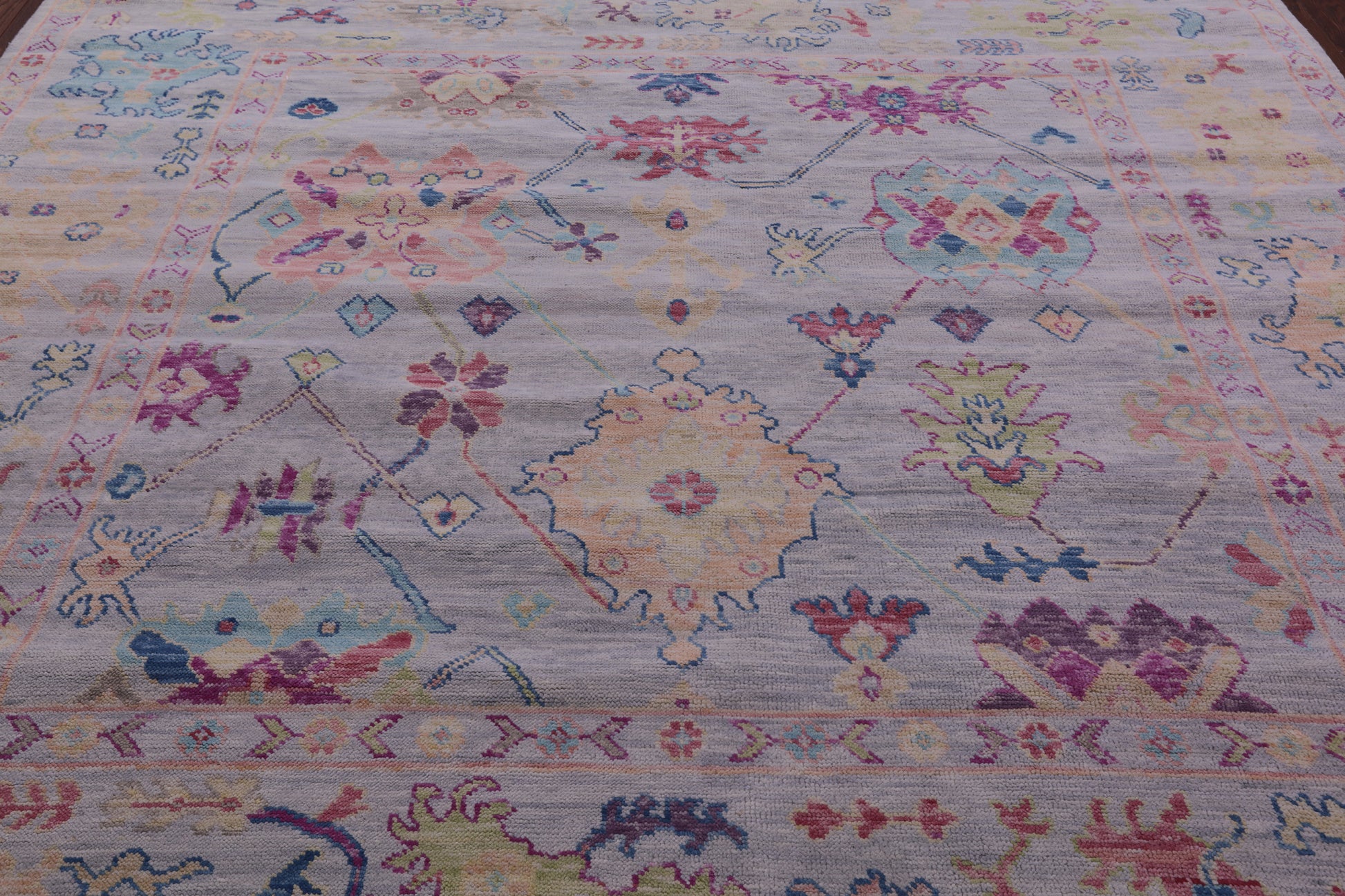 Grey Square Turkish Oushak Hand Knotted Wool Rug - 8' 10" X 8' 11" - Golden Nile