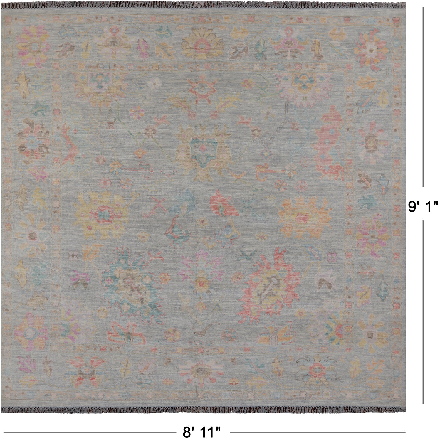 SUPER SALE Silver Square Persian Sultanabad Handmade Wool Rug - 8' 11" X 9' 1"