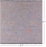 Silver Square Persian Sultanabad Handmade Wool Rug - 8' 11" X 9' 1" - Golden Nile
