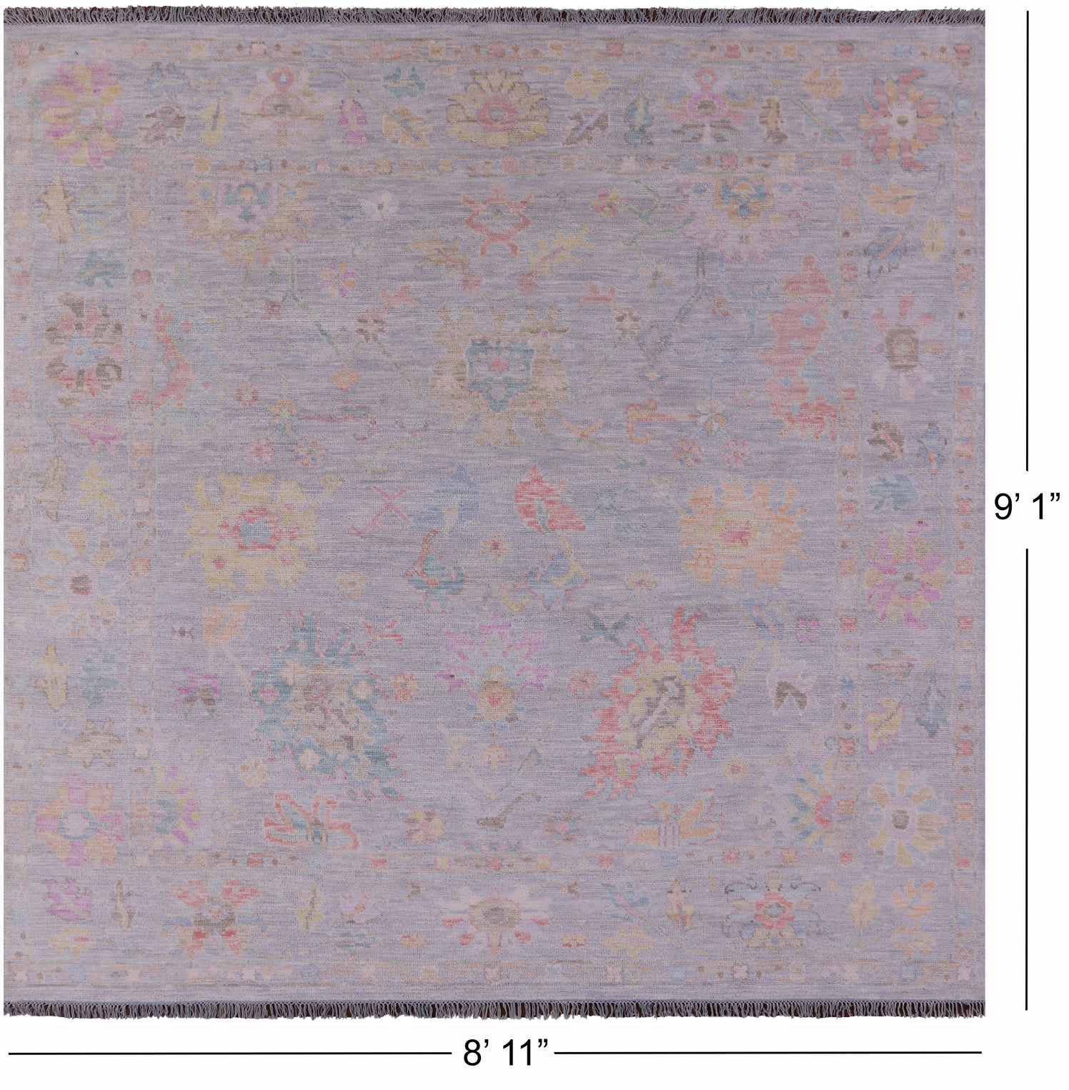 Silver Square Persian Sultanabad Handmade Wool Rug - 8' 11" X 9' 1" - Golden Nile