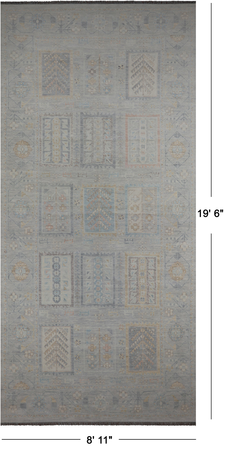Silver Tribal Persian Gabbeh Hand Knotted Wool Rug - 8' 11" X 19' 6"