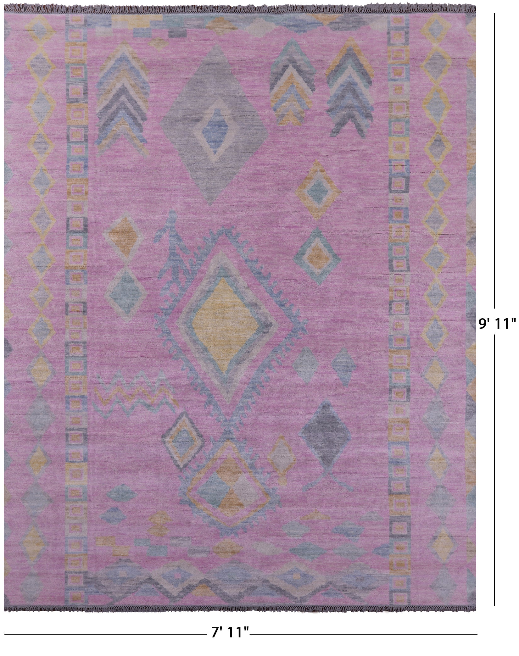 Pink Tribal Moroccan Hand Knotted Wool Rug - 7' 11" X 9' 11" - Golden Nile