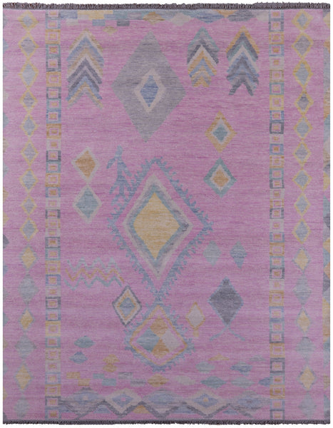 Pink Tribal Moroccan Hand Knotted Wool Rug - 7' 11" X 9' 11" - Golden Nile