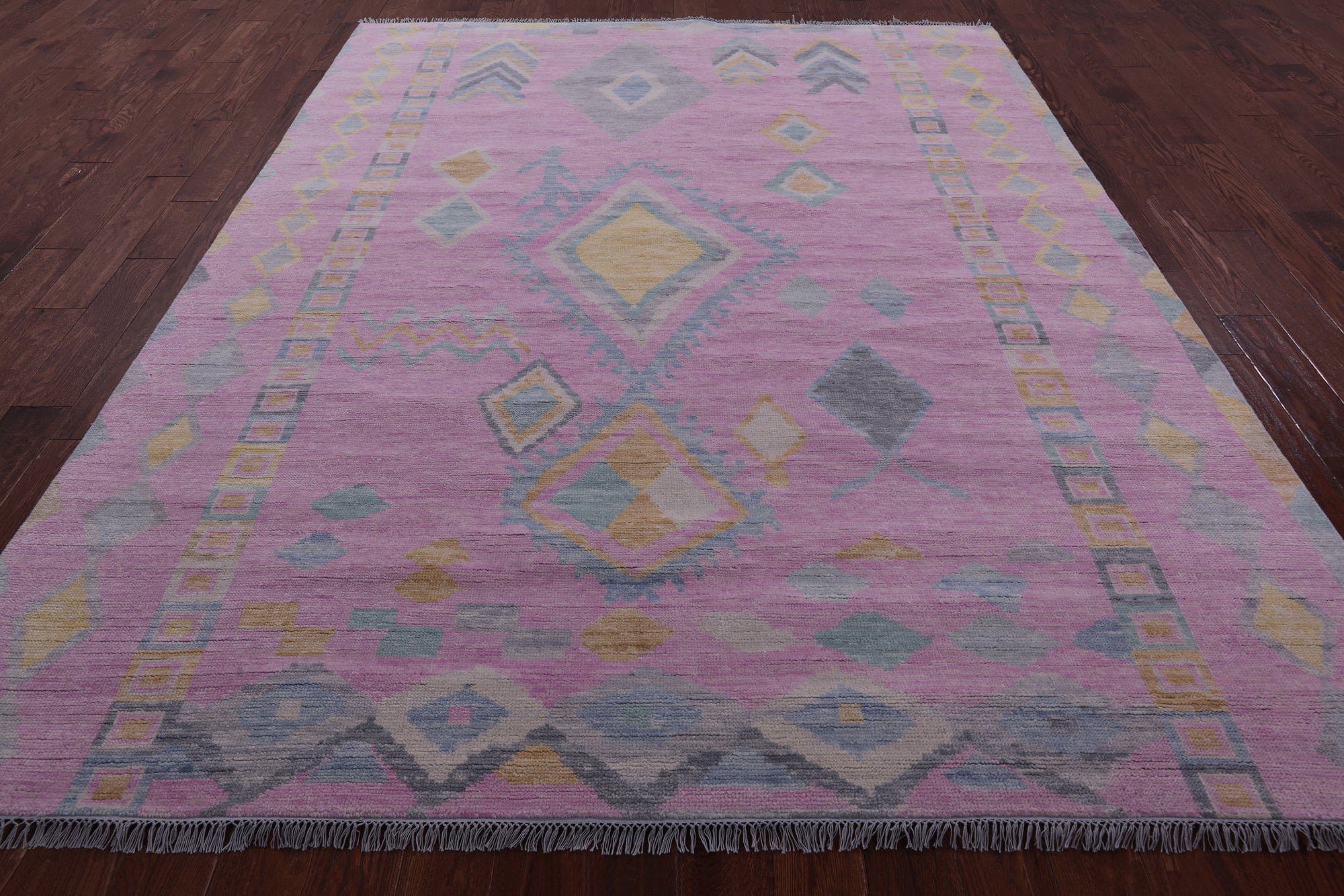 Pink Tribal Moroccan Hand Knotted Wool Rug - 7' 11" X 9' 11" - Golden Nile