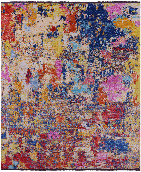Abstract Contemporary Hand Knotted Wool Rug - 8' 5" X 10' 0" - Golden Nile