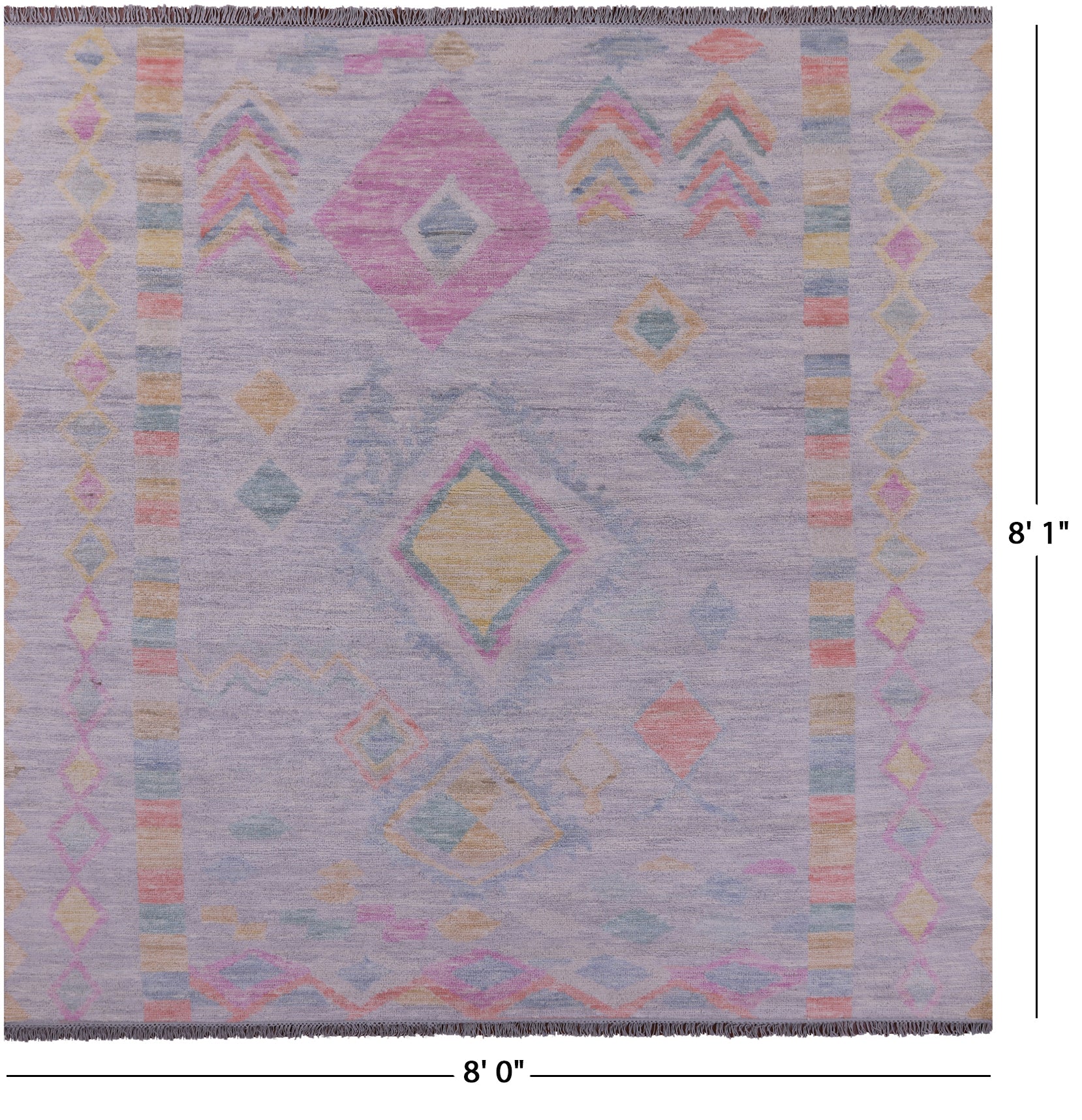 Grey Square Tribal Moroccan Hand Knotted Wool Rug - 8' 0" X 8' 1" - Golden Nile