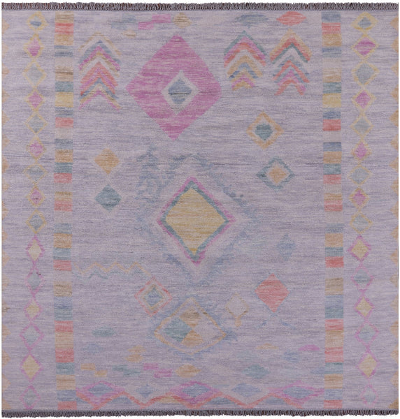 Grey Square Tribal Moroccan Hand Knotted Wool Rug - 8' 0" X 8' 1" - Golden Nile