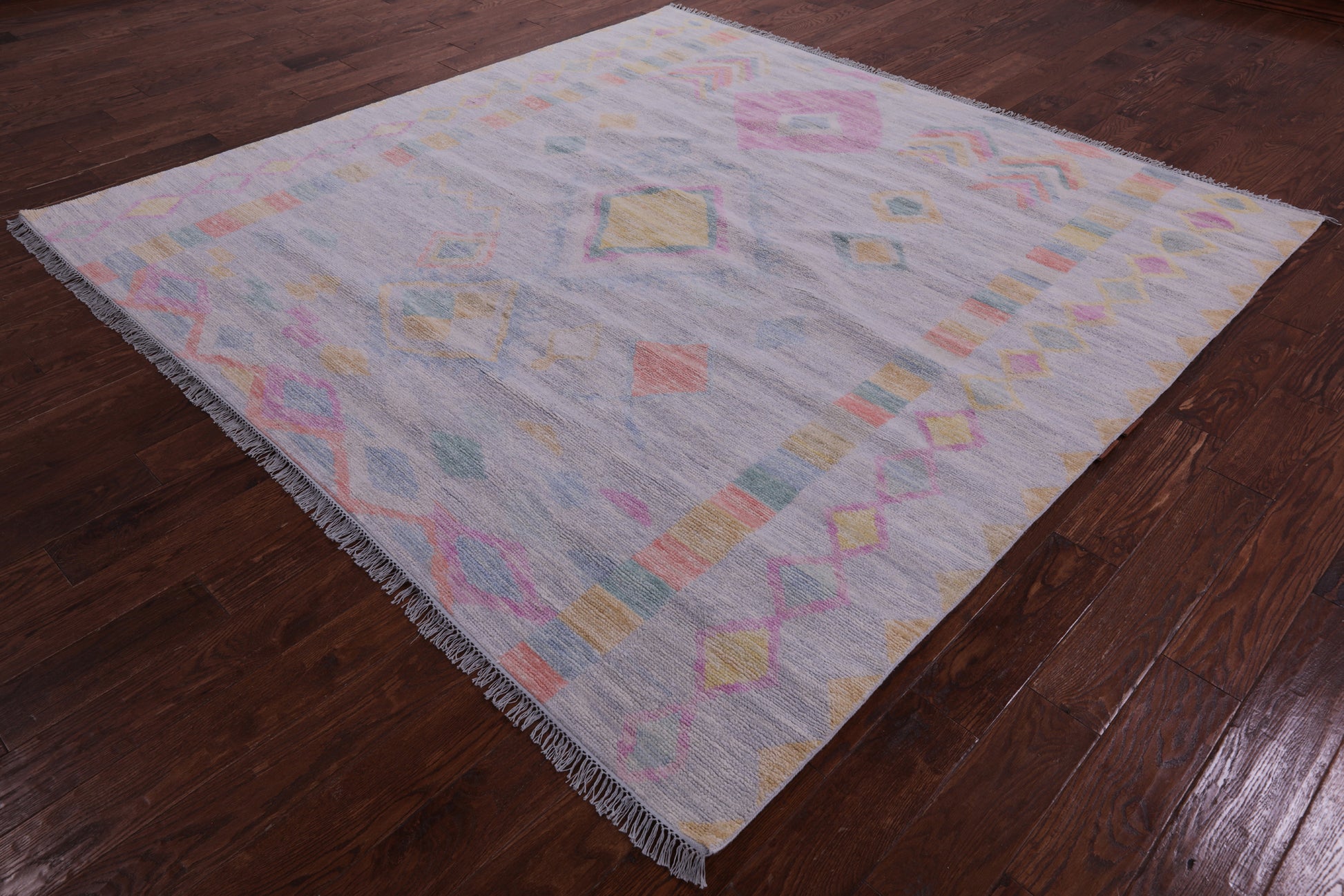 Grey Square Tribal Moroccan Hand Knotted Wool Rug - 8' 0" X 8' 1" - Golden Nile