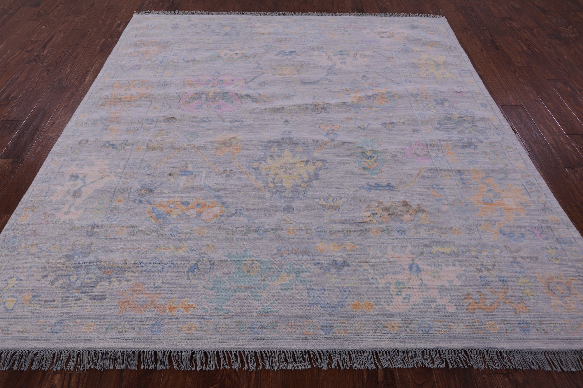 Silver Square Turkish Oushak Hand Knotted Wool Rug - 7' 11" X 8' 1" - Golden Nile