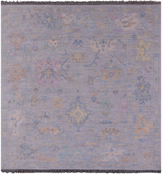 Silver Square Turkish Oushak Hand Knotted Wool Rug - 7' 11" X 8' 1" - Golden Nile