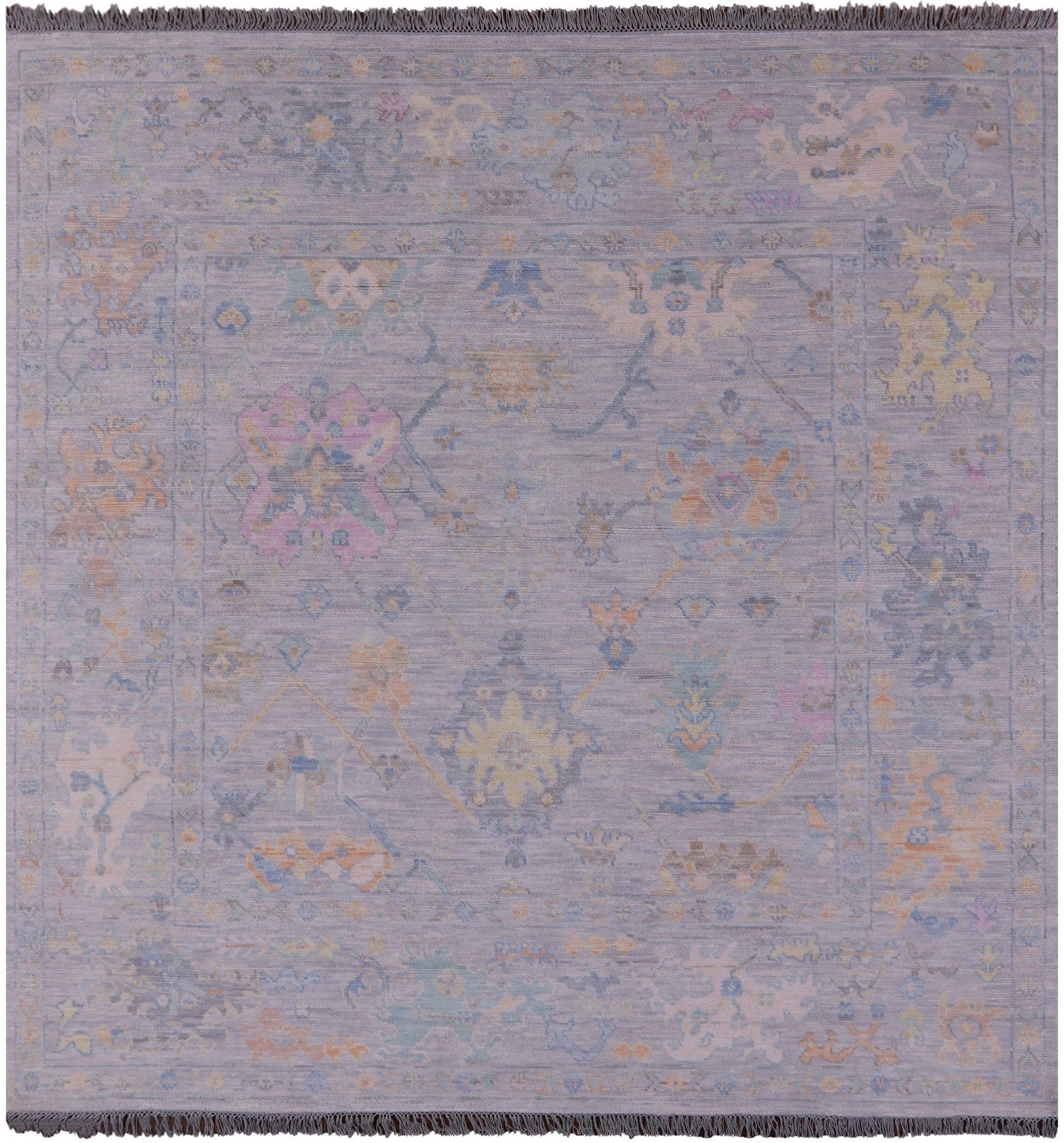 Silver Square Turkish Oushak Hand Knotted Wool Rug - 7' 11" X 8' 1" - Golden Nile